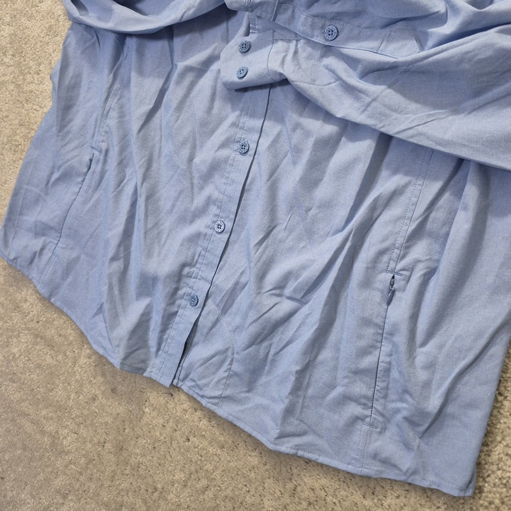 LL Bean No Fly Zone Shirt Womens 1X Blue Button Up Roll Tab Fish Hiking Outdoor - Picture 3 of 9
